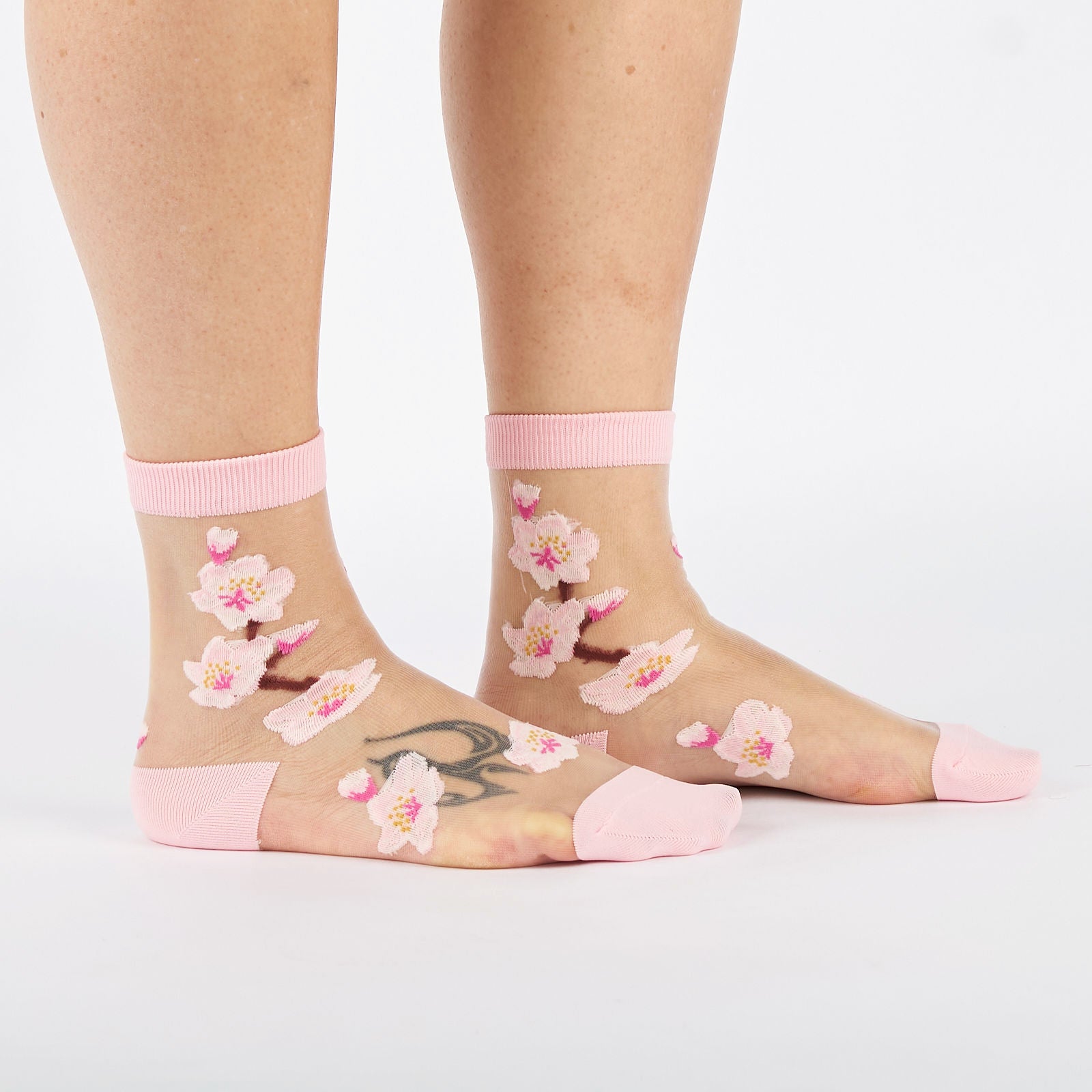 Cherry Blossoms Sheer Crew Socks