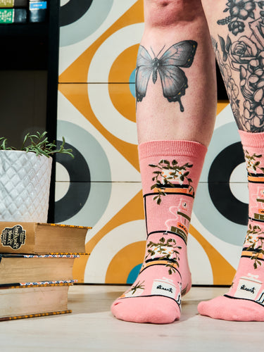 Sock It to Me Crew Socks with Plants and Books