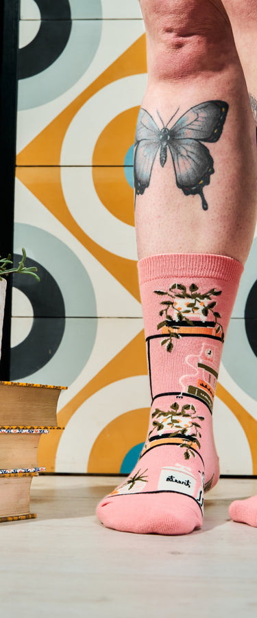 Sock It to Me Crew Socks with Plants and Books