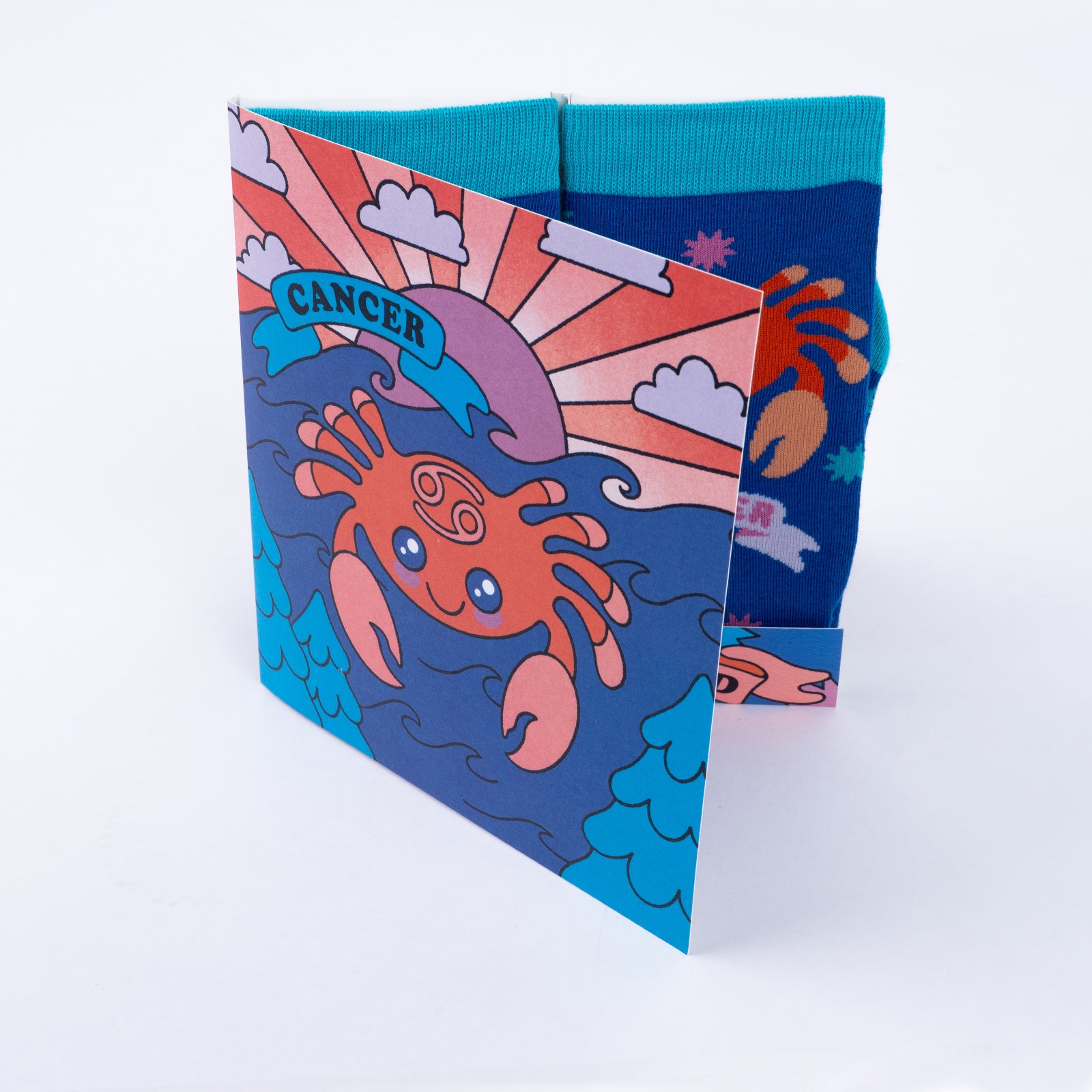 Cancer greeting card open showing socks inside