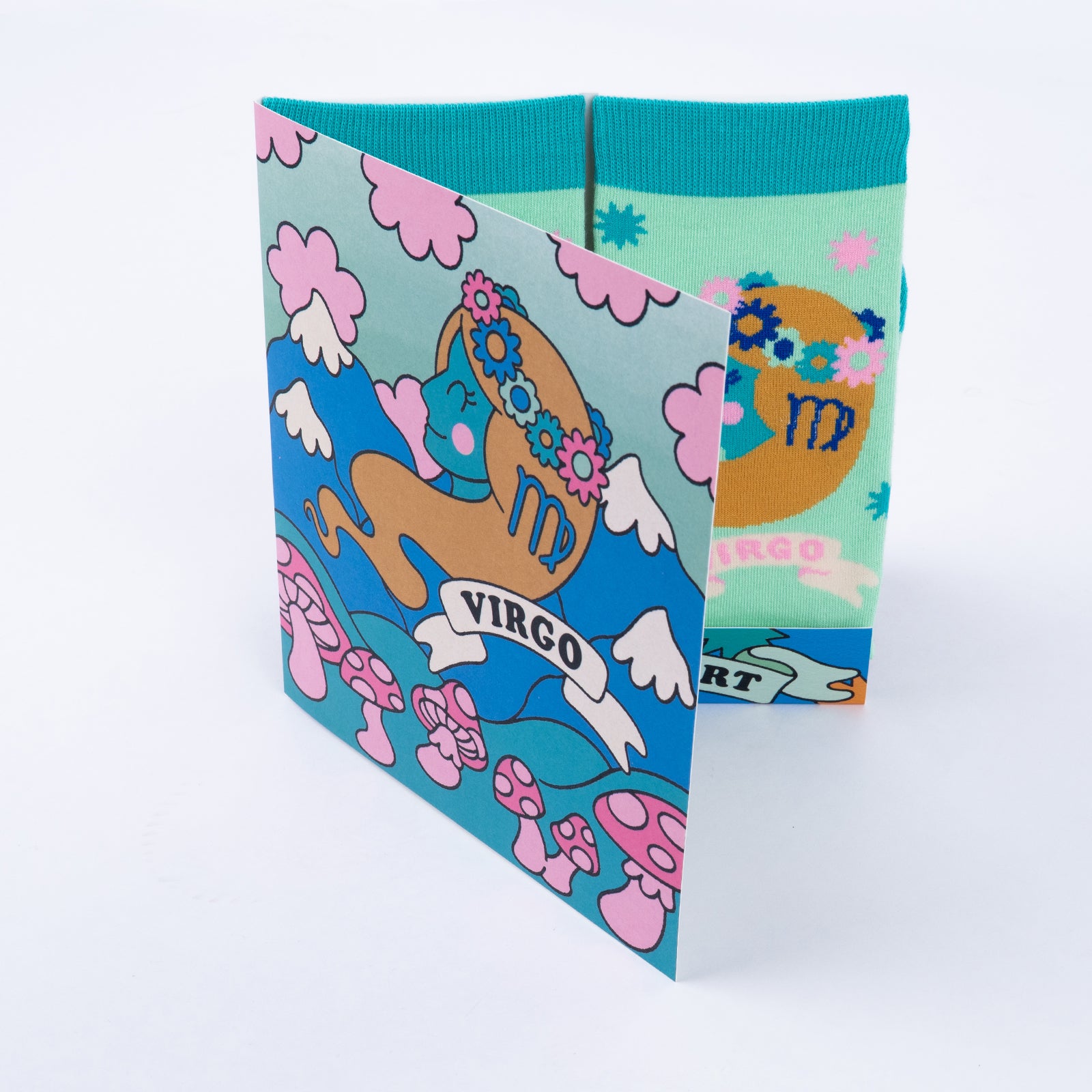 Virgo greeting card open showing socks inside