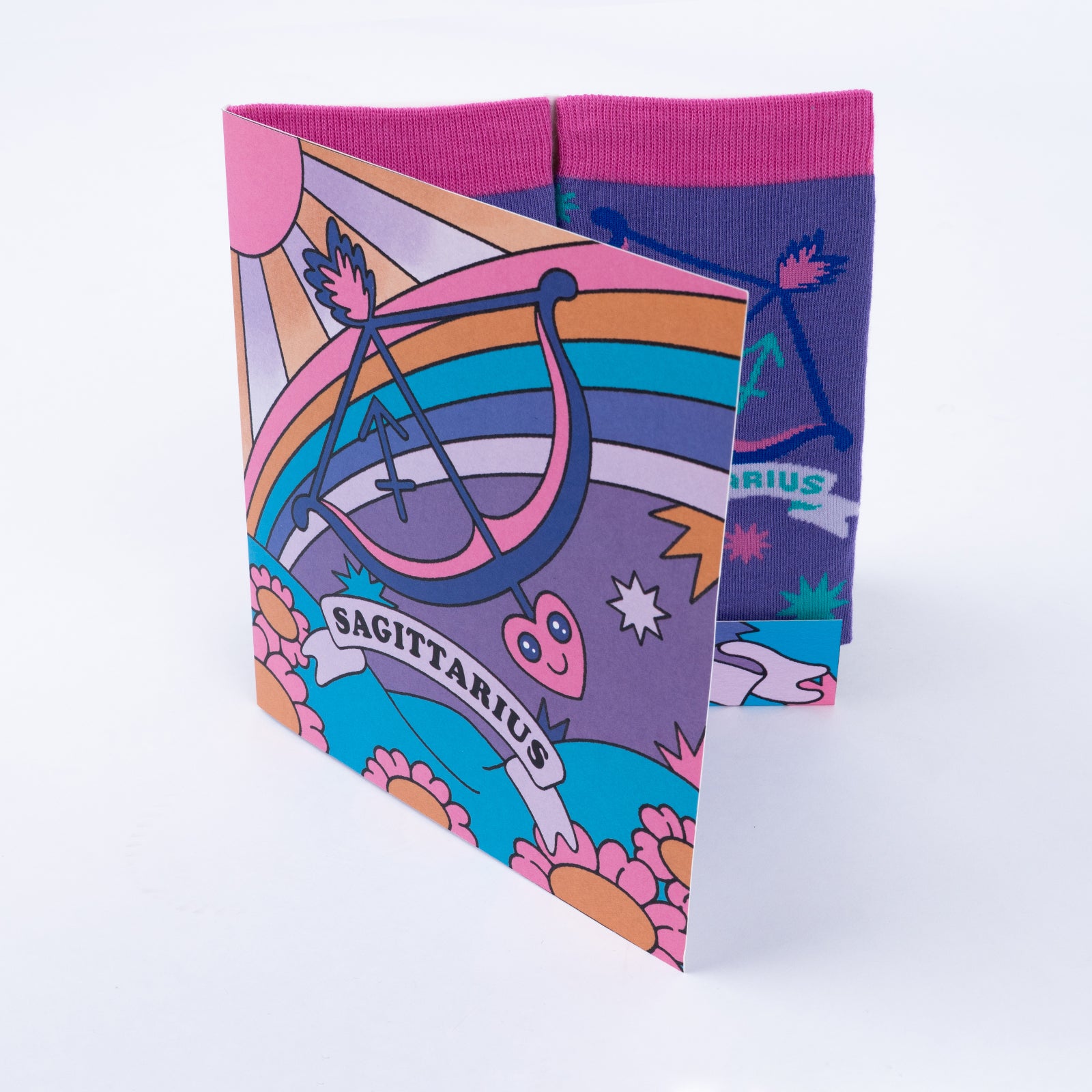 Sagittarius greeting card open showing socks inside